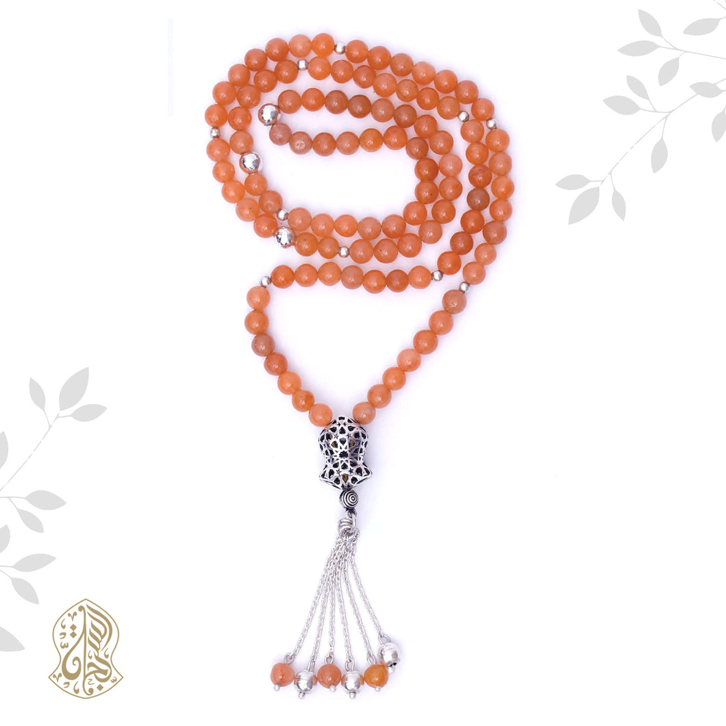 99 beads Red aventurine & silver rosary - RHCS072