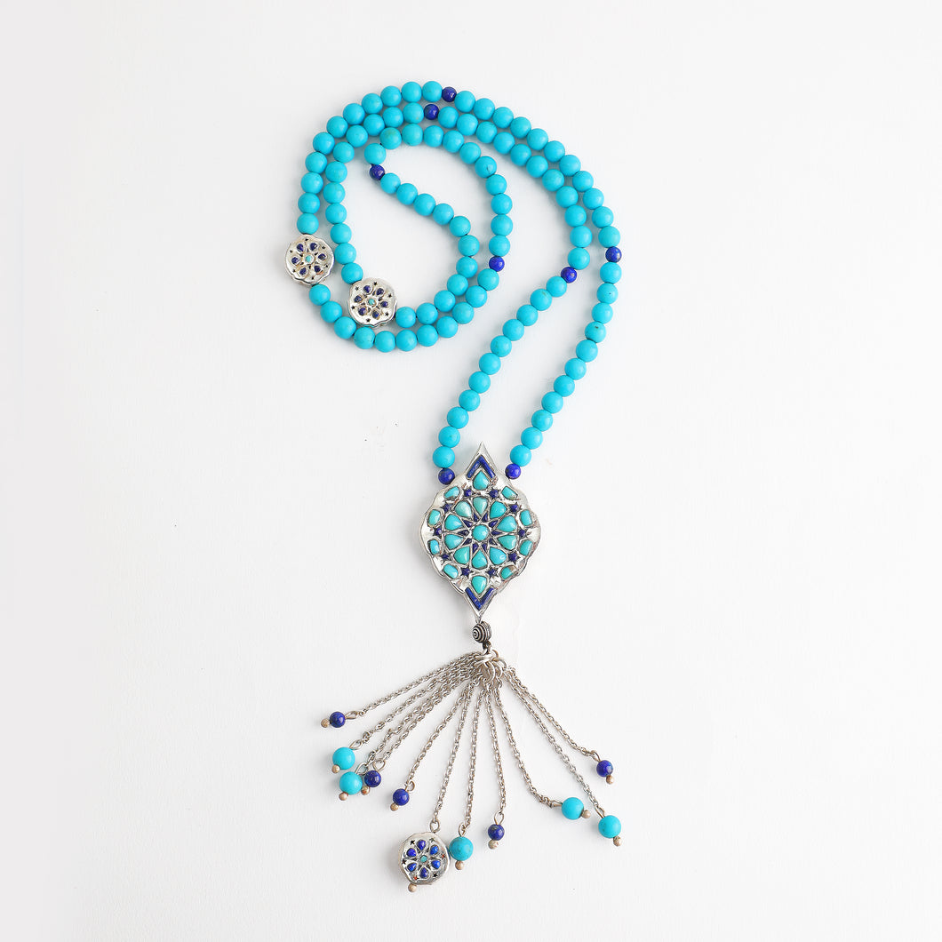 99 Beads Fayrouz with lapis and silver Rosary - RHCS065
