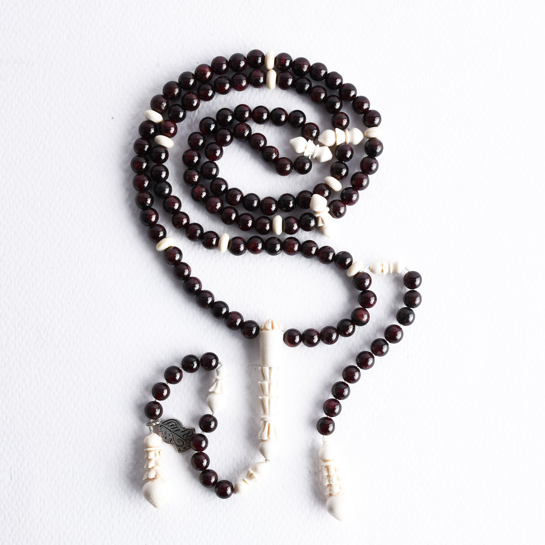 99 Garnet Stone with Ivory and Silver Rosary - RHCI001